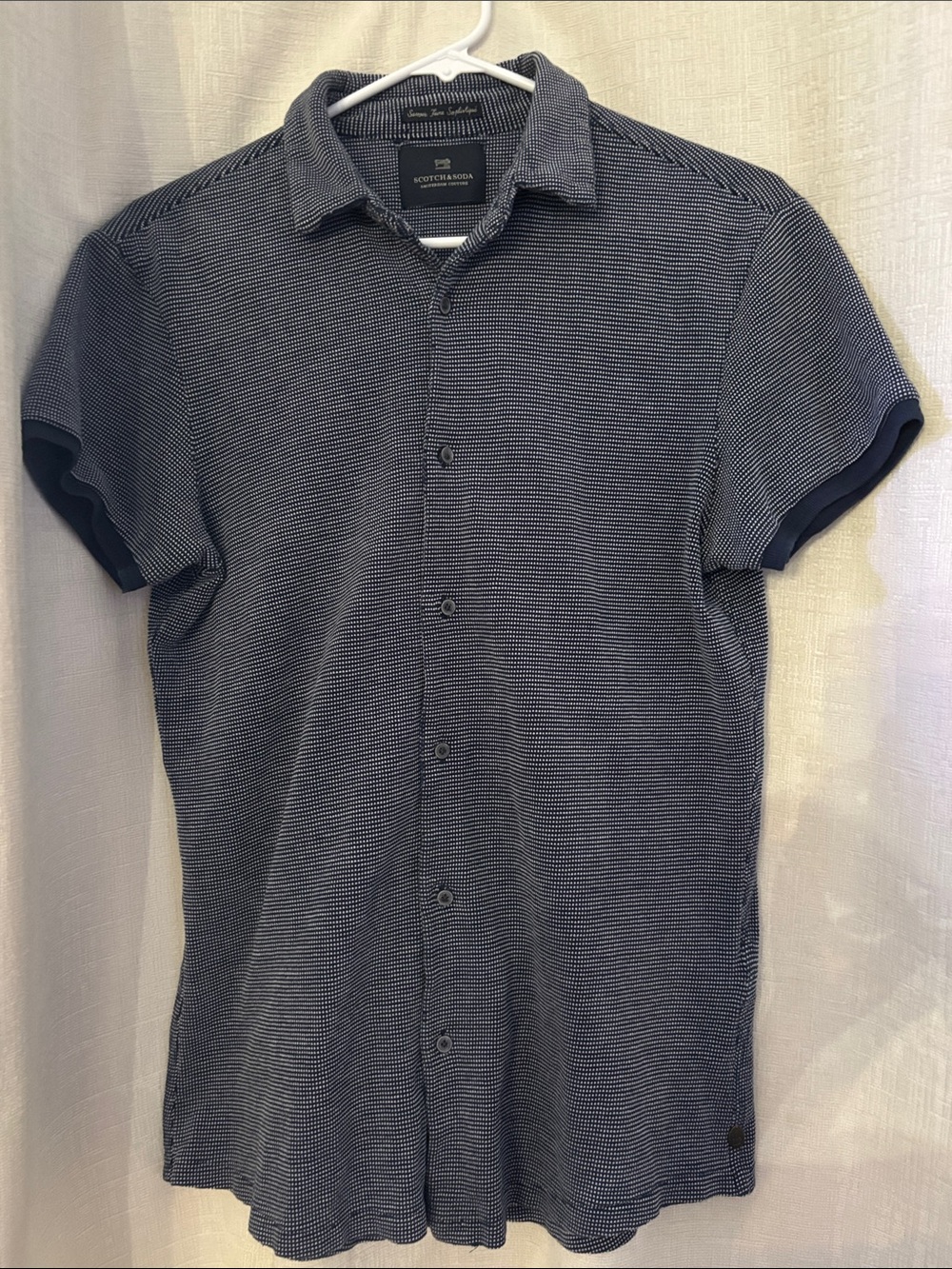 Scotch & Soda Men's Navy Micro-Stripe Button-Down Polo Shirt